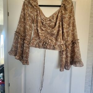 Altar'd State Floral Tan Blouse Size M Euc